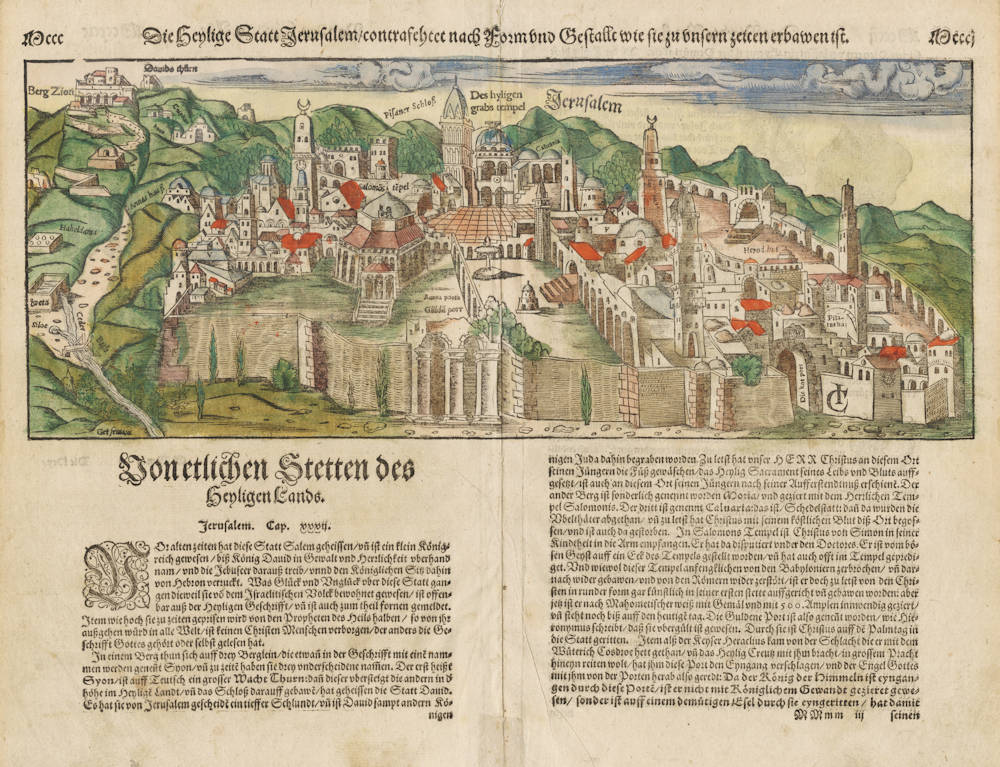 Antique map of Jerusalem by Sebastian Münster