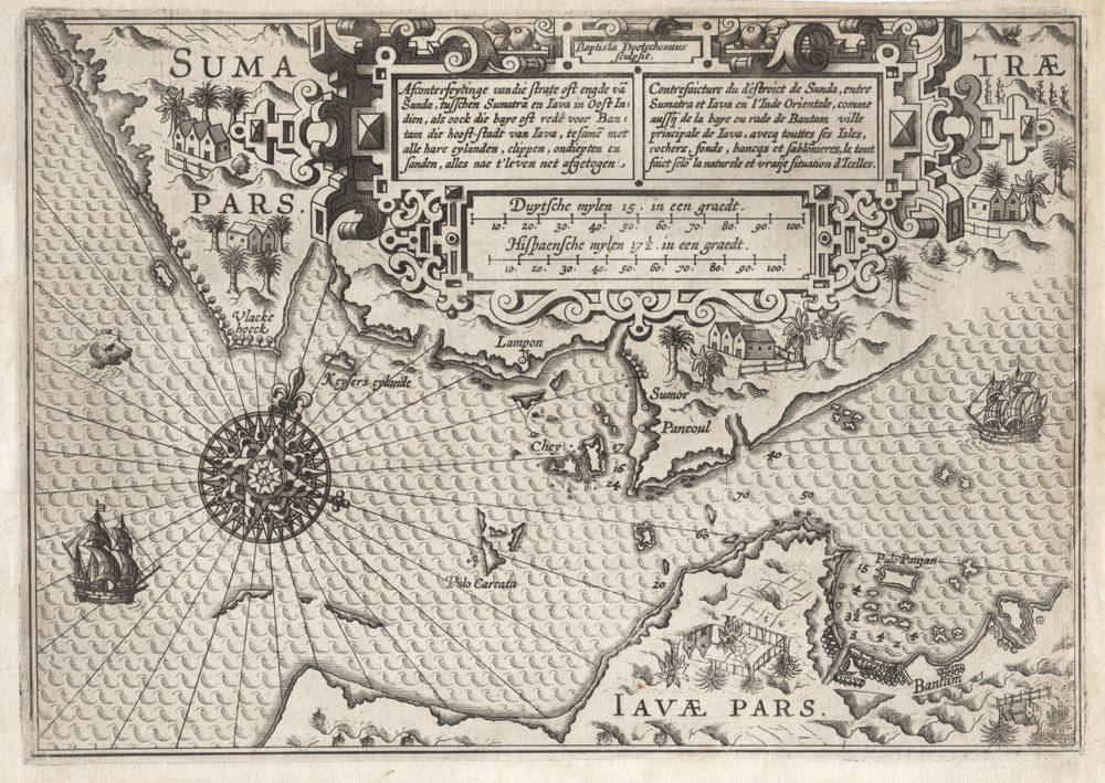 Antique map of Sunda Strait by Waghenaer
