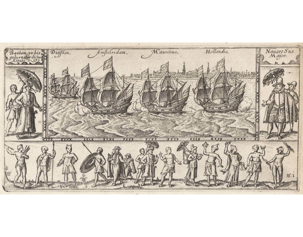 Antique map of the Dutch first fleet to the East Indies by Houtman