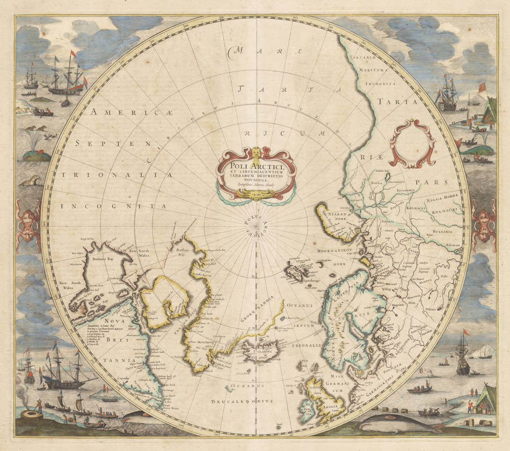Antique map of North Pole by Hondius