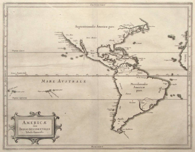 Antique map of America by de Laet