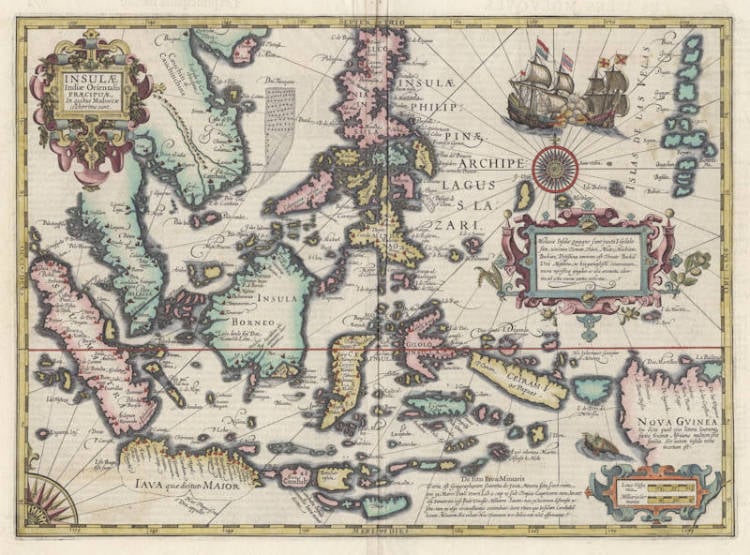 Antique map of South East Asia by Jodocus Hondius I