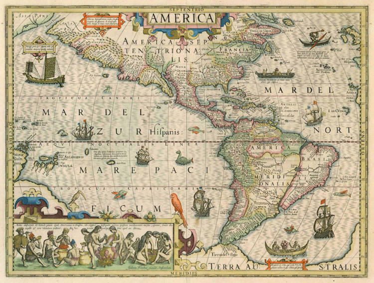 Antique map of America by Hondius