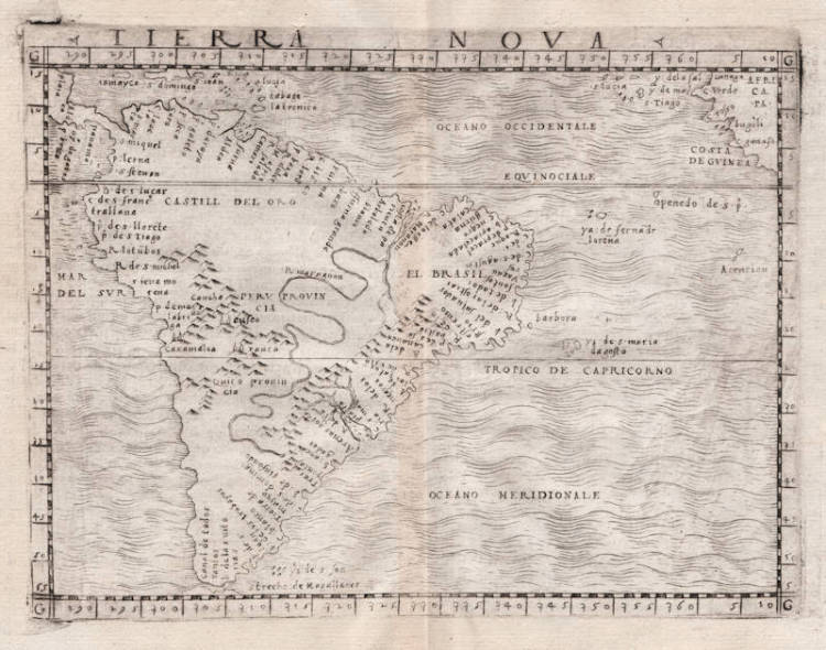 Antique map of South America by Gastaldi