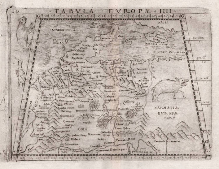 Antique map of Germany by Gastaldi / Ptolemy