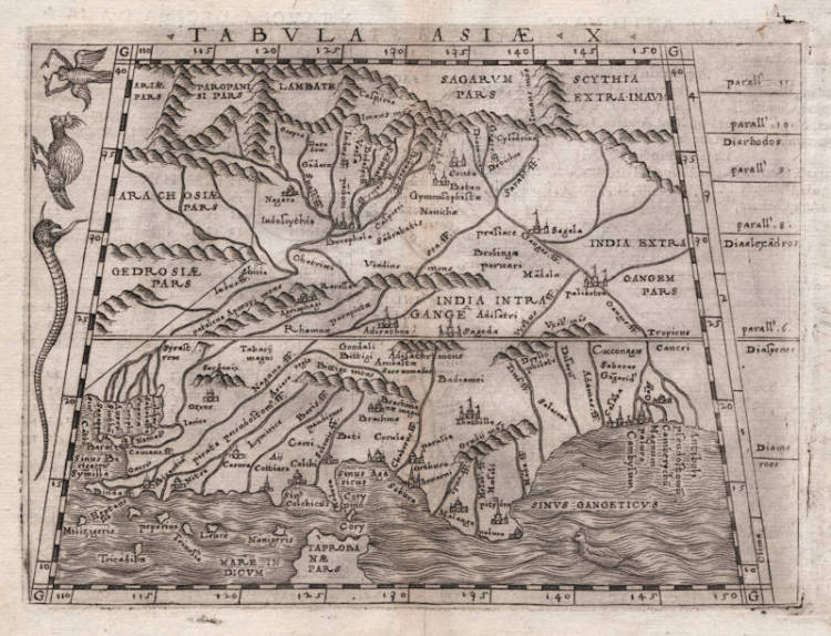 Antique map of India by Gastaldi / Ptolemy