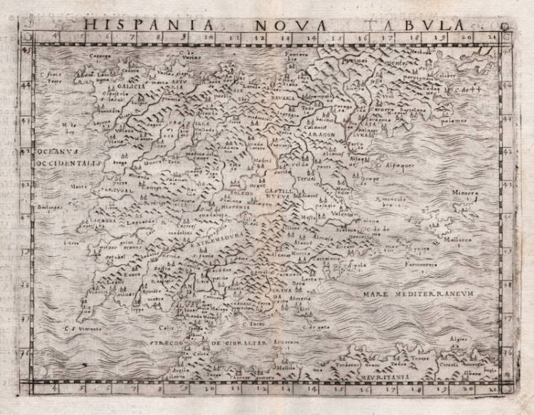 Antique map of Spain by Gastaldi