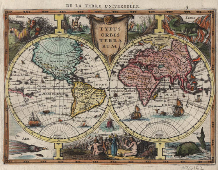 Antique map of the World by Jodocus Hondius II