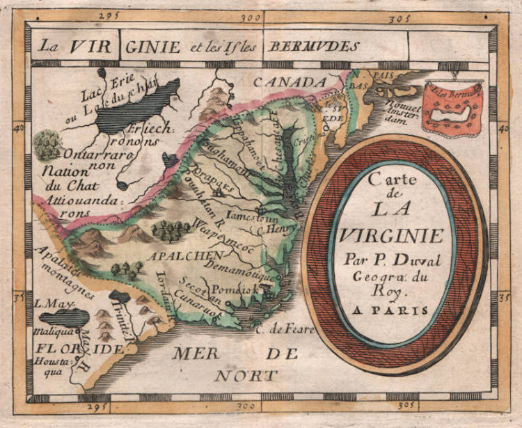 Antique map of Virginia by Pierre Du Val