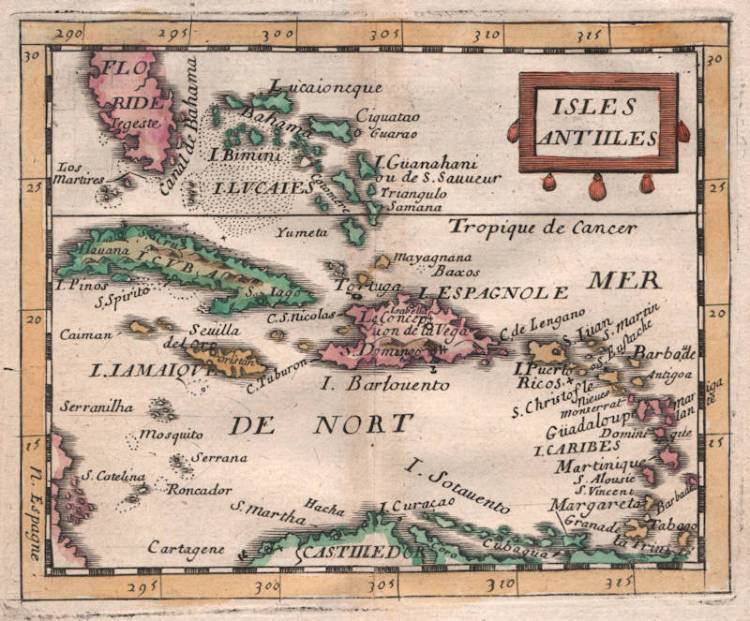 Antique map of West Indies by Pierre Du Val