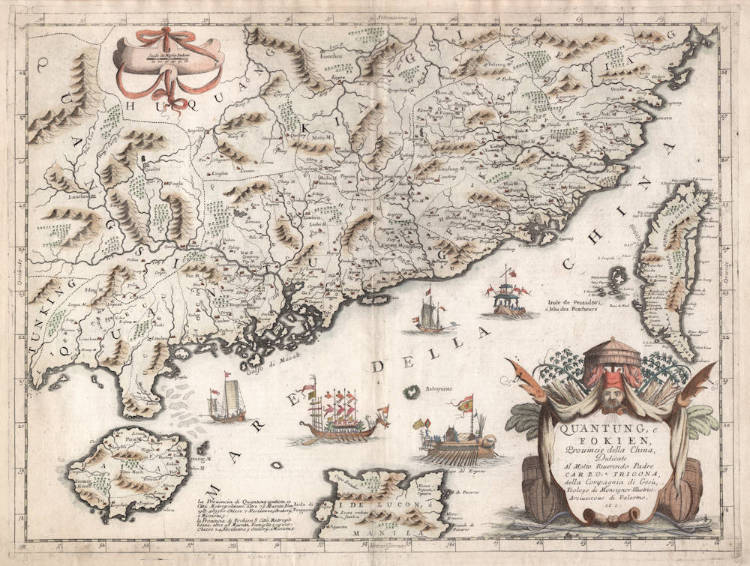 Antique map of Quantung, Fokien, Taiwan by Coronelli