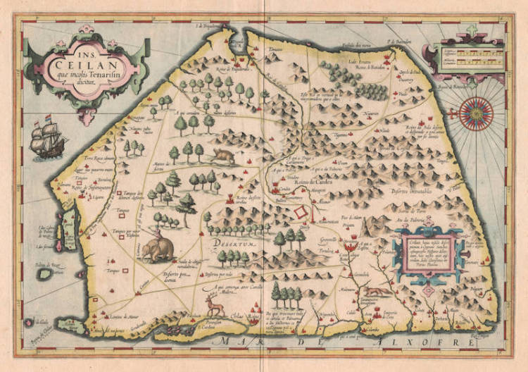 Antique map of Ceylon by Jodocus Hondius