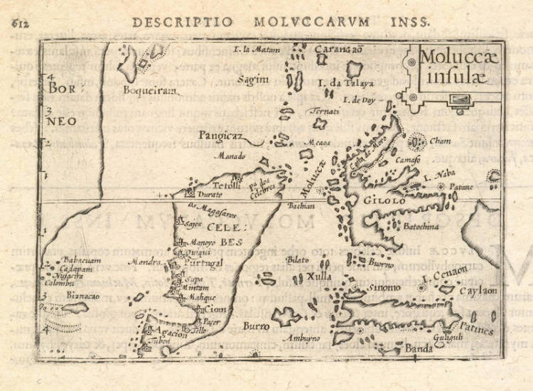 Antique map of the Moluccas by Langenes