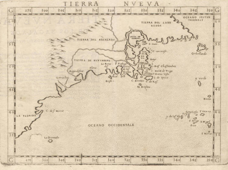 Antique map of East Coast by Ruscelli / Gastaldi