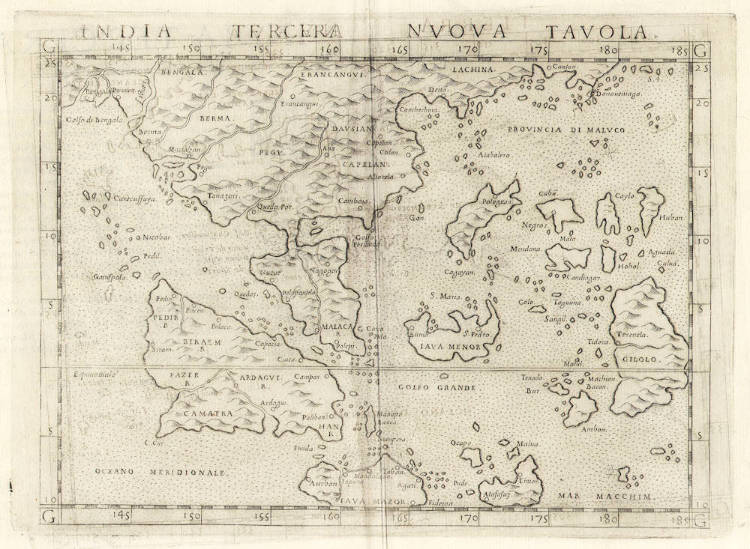 Antique map of South East Asia by Ruscelli