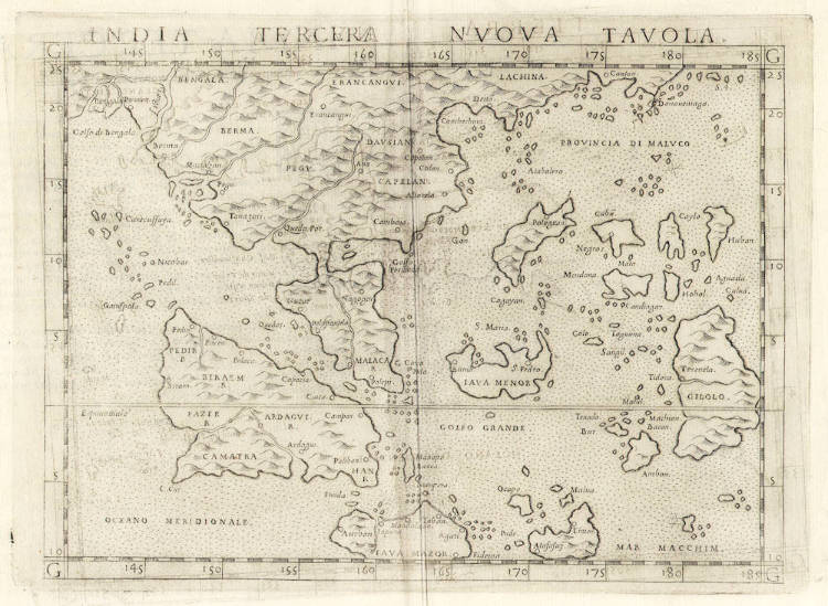 Antique map of South East Asia by Ruscelli / Gastaldi