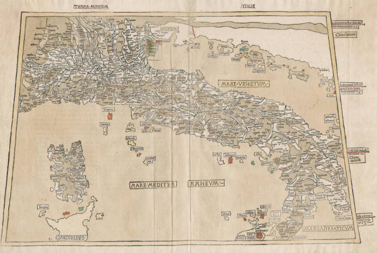 Antique map of Italy by Ulm Ptolemy