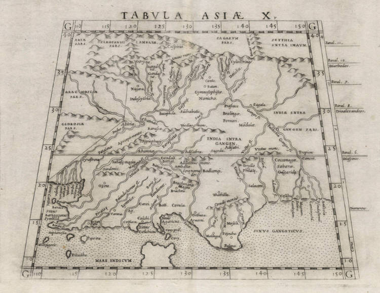 Antique map of India by Ruscelli / Gastaldi / Ptolemy