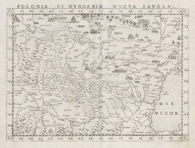 Antique map of Eastern Europe by Ruscelli