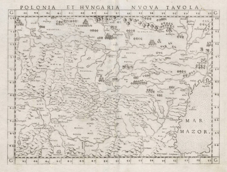 Antique map of Eastern Europe by Ruscelli / Gastaldi