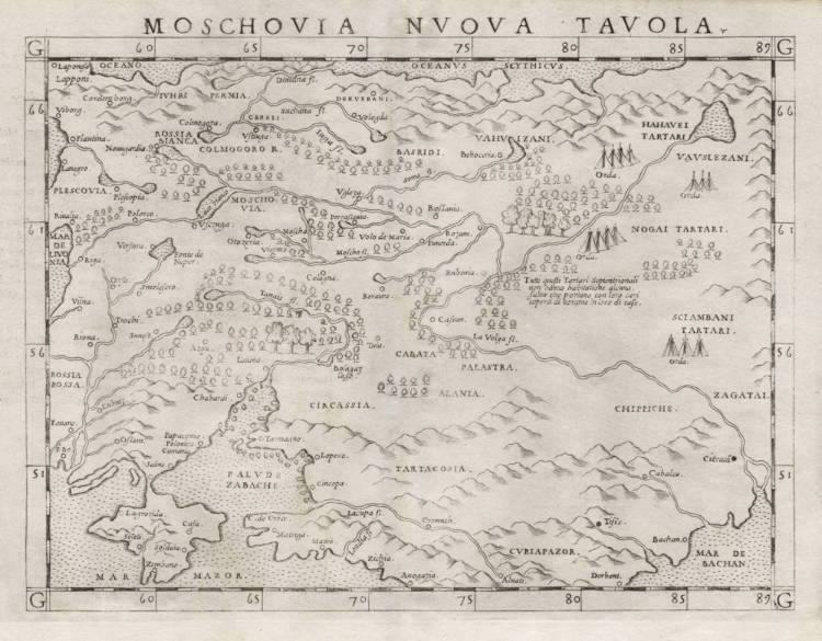 Antique map of Russia by Ruscelli