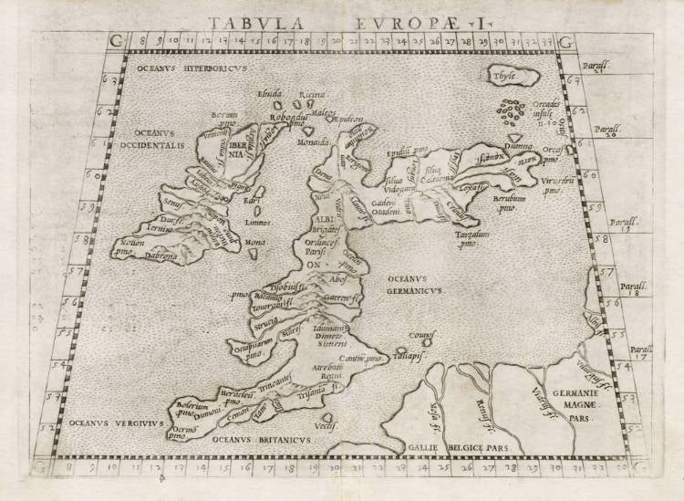 Antique map of British Isles by Ruscelli after Ptolemy