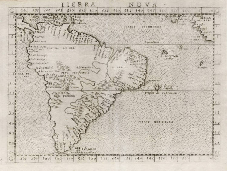 Antique map of South America by Ruscelli