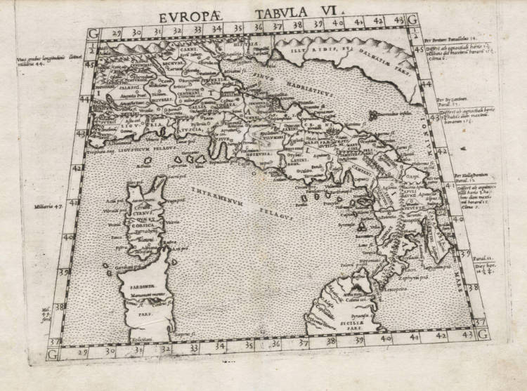 Antique map of Italy by Ruscelli after Ptolemy