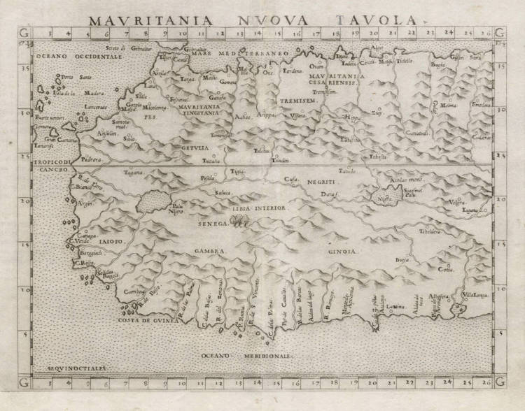 Antique map of West Africa by Ruscelli