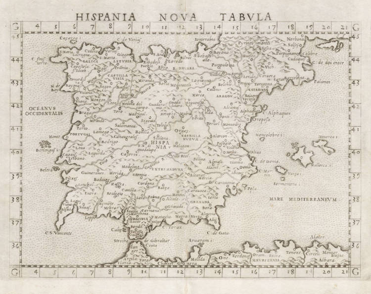 Antique map of Spain by Ruscelli