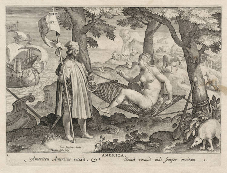 Antique map of America by Stradanus