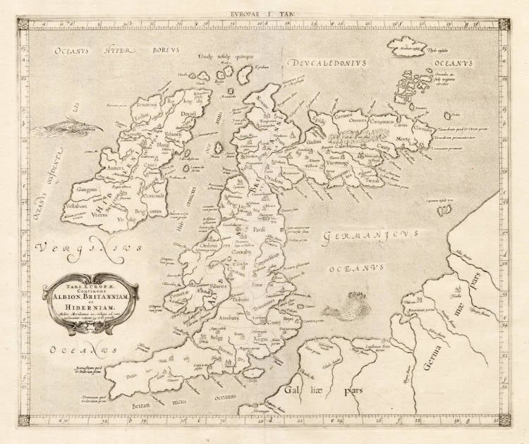 Antique map of British Isles by Mercator / Ptolemy