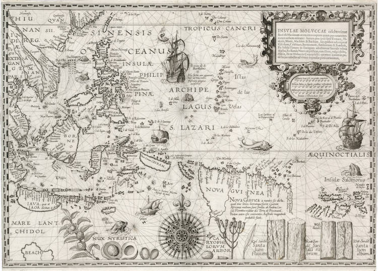 Antique map of the Spice Islands by Plancius