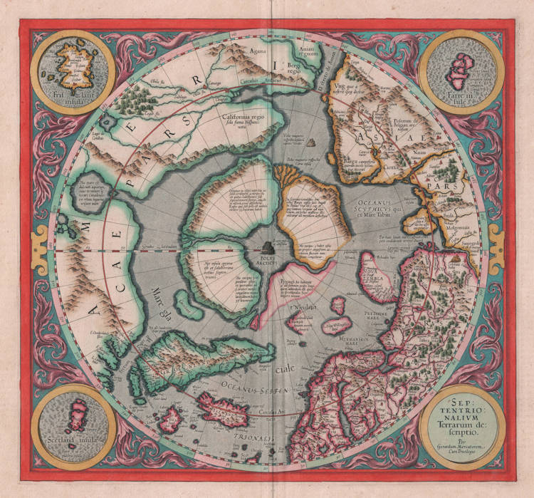 Antique map of the Arctic - the North Pole by Mercator