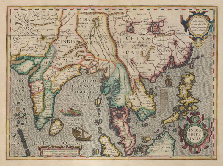 Antique map of South East Asia by Jodocus Hondius