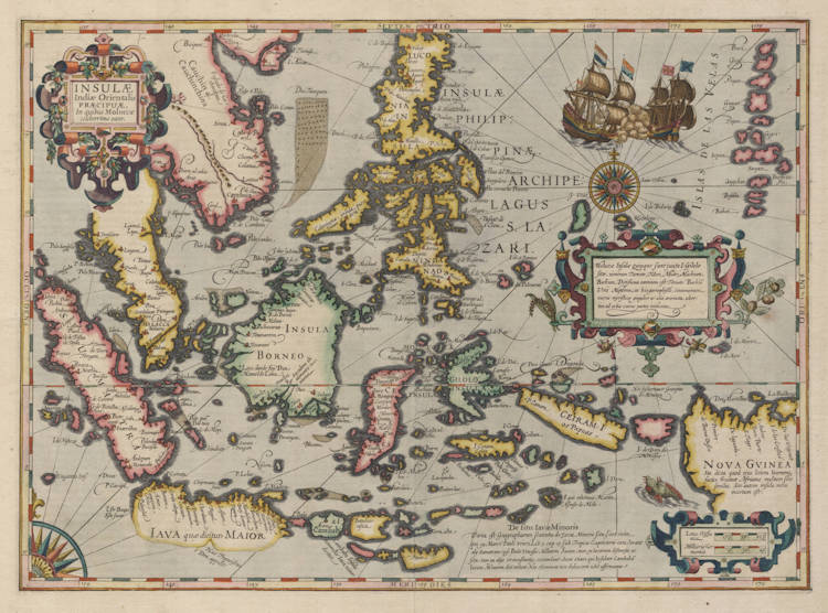 Antique map of South East Asia by Jodocus Hondius I