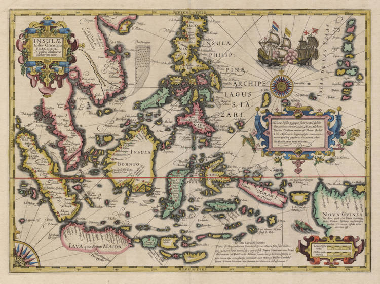 Antique map of South East Asia by Jodocus Hondius I