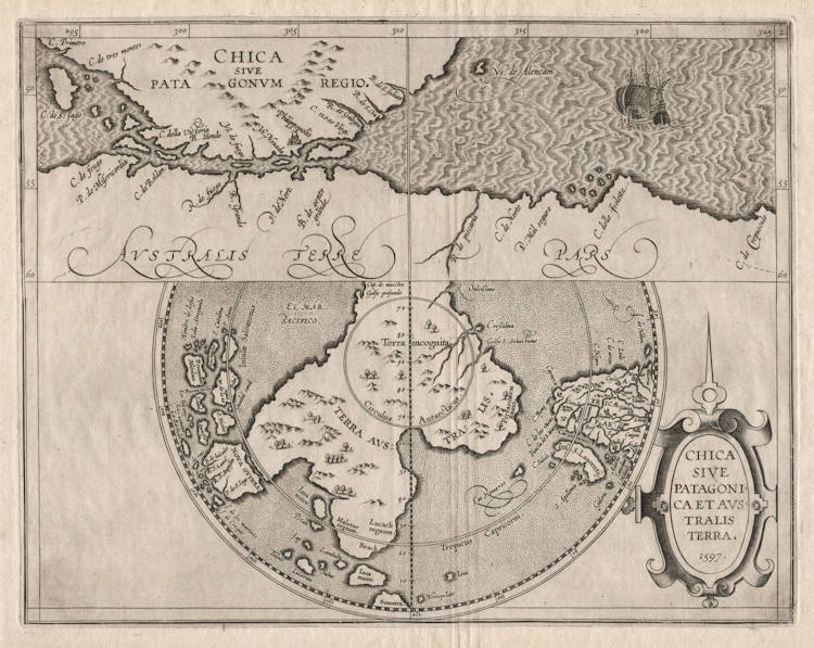 Antique map of the Southern Hemisphere by Wytfliet
