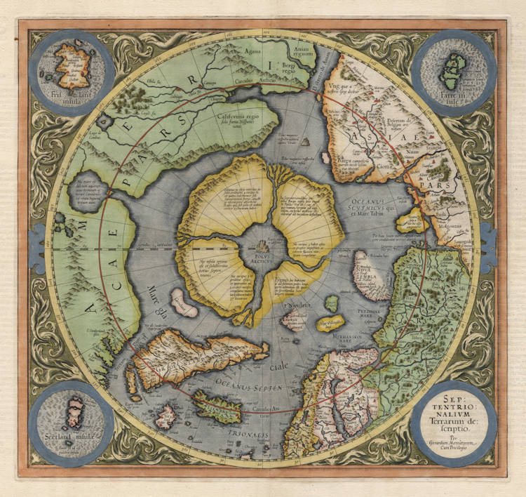 Antique map of the Arctic - the North Pole by Mercator