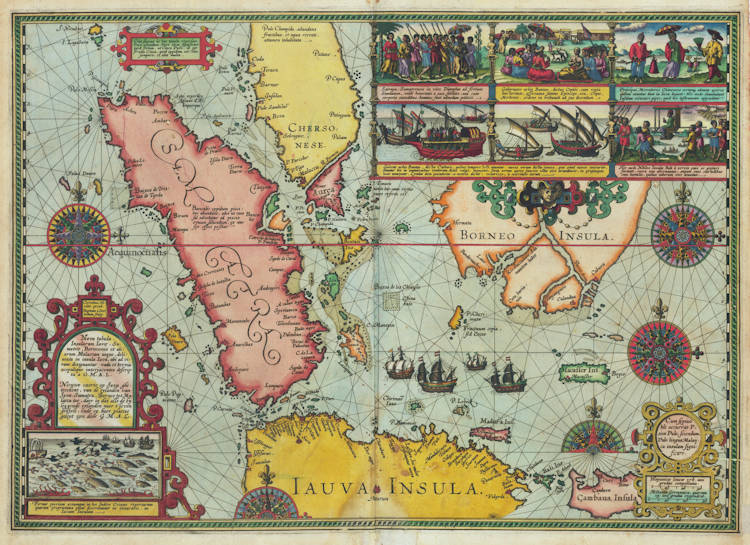 Antique map of the Dutch first fleet to the East Indies by Willem Lodewijcksz