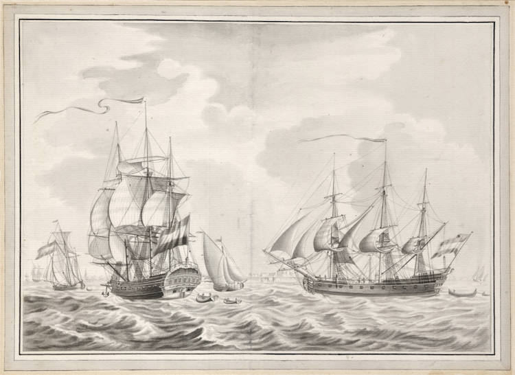 Antique map of VOC East Indiaman Slot ter Hooghe by Engel Hoogerheyden