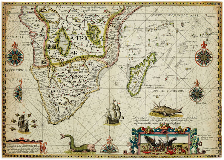 Antique map of Southern Africa and Indian Ocean by Plancius