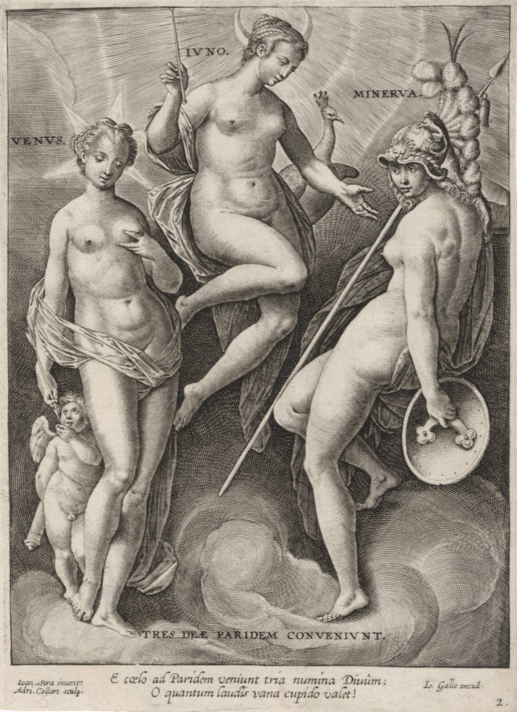 Antique map of the Judgement of Paris by Stradanus