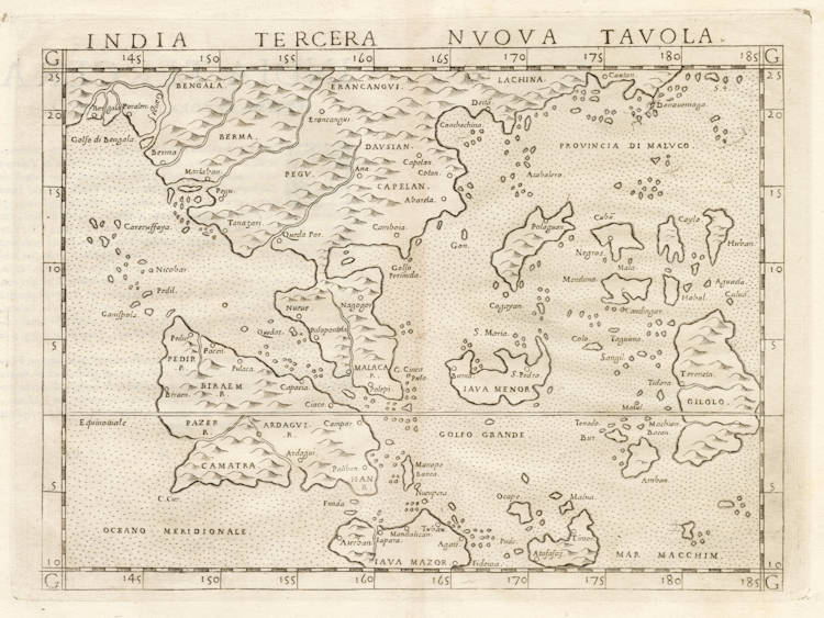 Antique map of South East Asia by Ruscelli / Gastaldi