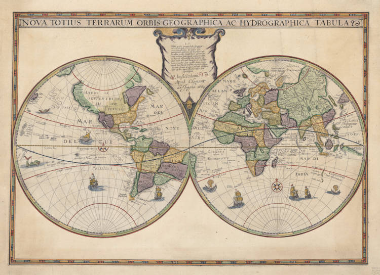 Antique map of the World by Jodocus Hondius II