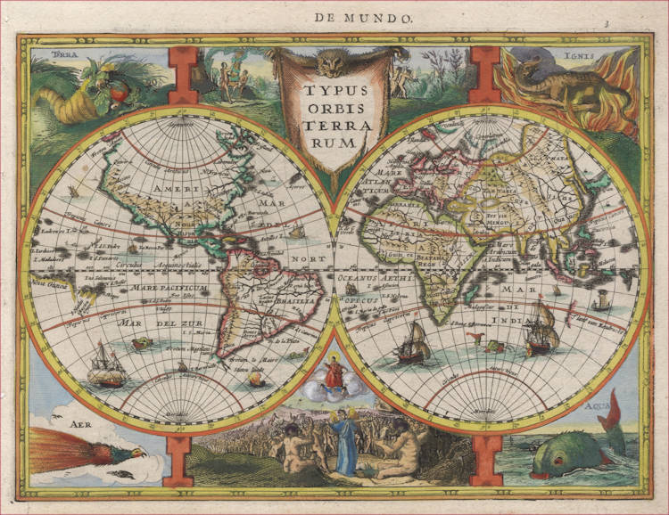 Antique map of the World by Jodocus Hondius II