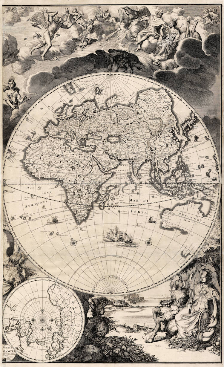 Antique map of the World by Loots / de Hooghe